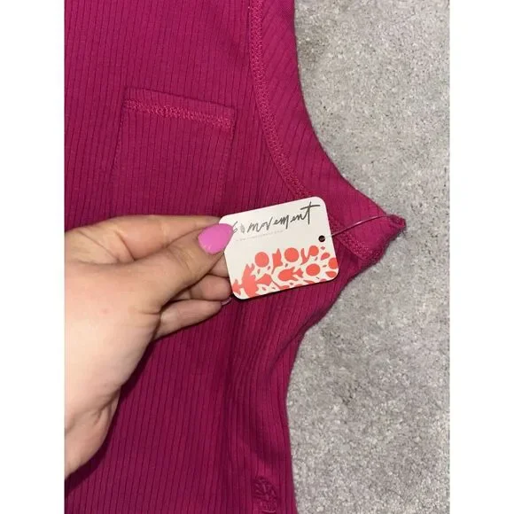 Free People Movement Magenta Pink Ribbed High Neck Tank Top Small NWT - Picture 2 of 7